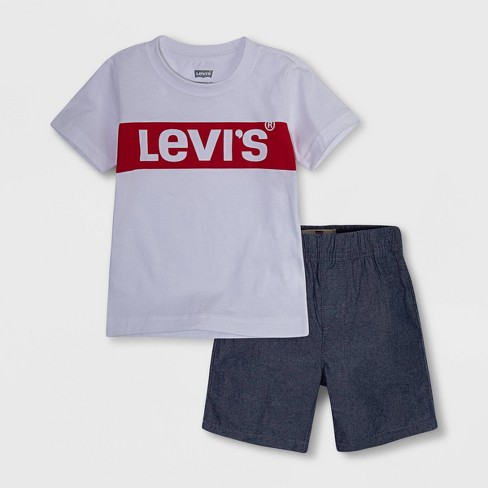 Levi's® Toddler Boys' 2pc Knit Short Sleeve T-Shirt and Woven Pull-On Short  Set - White 2T