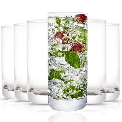 JoyJolt Faye Highball Glasses - Set of 12 Tall Crystal Cocktail Drinking Glassware - 13 oz