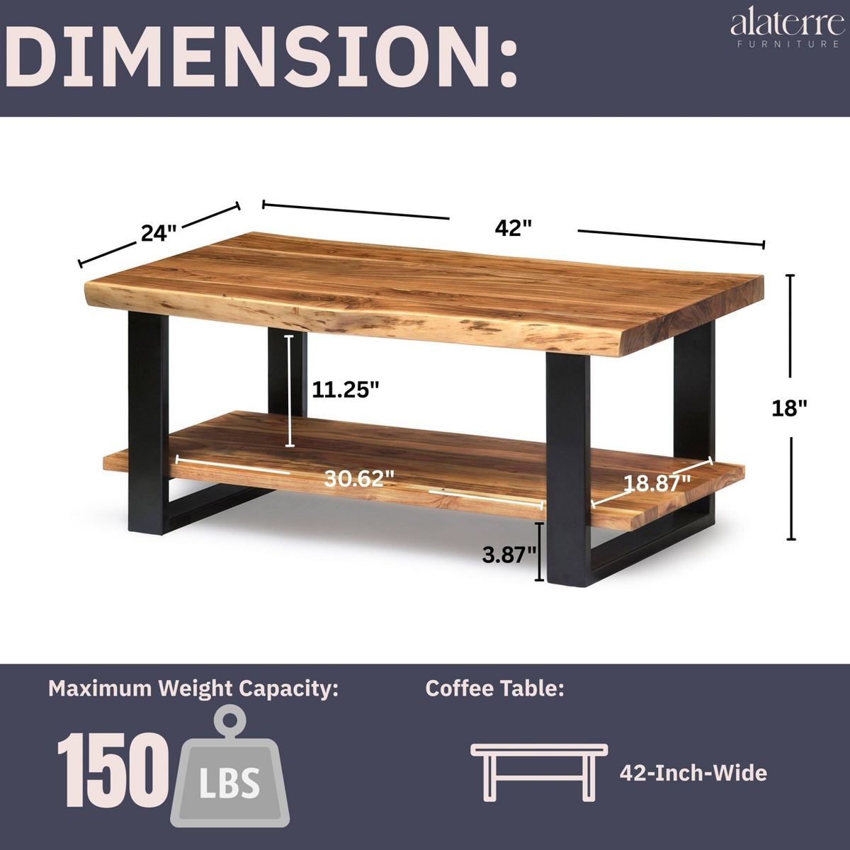 Alpine Live Edge Wood Coffee Table Natural - Alaterre Furniture - thumbnail 4