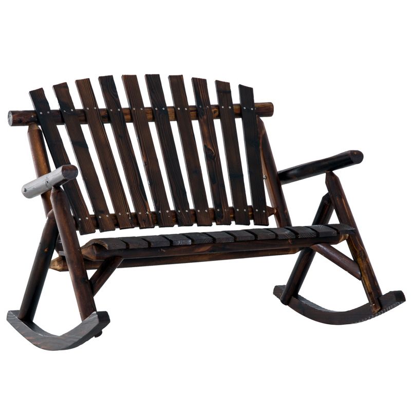 Outsunny Wooden Rocking Chair, Indoor Outdoor Porch Rocker with Slatted Design, High Back for Backyard, Garden, 1 of 7