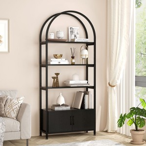 4-Tier Arched Bookshelf, 71.5" Arched Bookcase with Doors Storage, Tall Industrial Book Shelf - 1 of 4