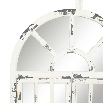 Vintage Farmhouse 26x46 Distressed White Wooden Arched Wall Mirror