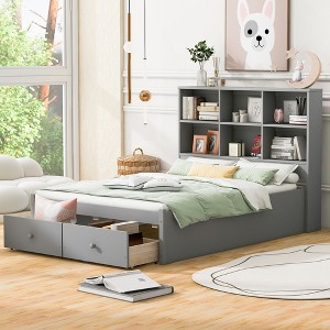 Full Size Platform Bed with Storage Headboard, Charging Station and 2/4 Drawers - ModernLuxe - 1 of 4