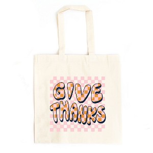 City Creek Prints Give Thanks Checkered Canvas Tote Bag - 15x16 - Natural - 1 of 2