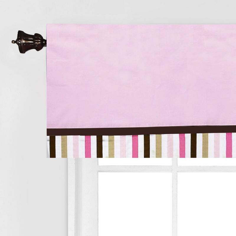 Bacati - Solid with Stripes Pink/Choc Window Valance, 3 of 5