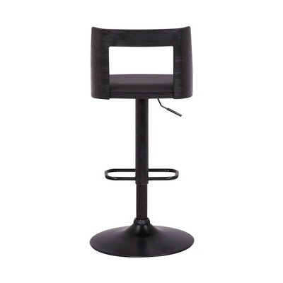 Adjustable Swivel Black Faux Leather and Walnut Wood Barstool
