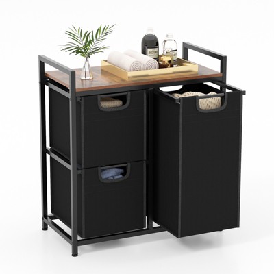 Costway Laundry Basket Organizer Freestanding Dirty Clothes Hamper w/ Shelf & 3 Pull-Out Removable Bags for Laundry Room Bathroom Dorm