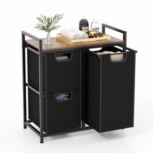 Costway Laundry Basket Organizer Freestanding Dirty Clothes Hamper w/ Shelf & 3 Pull-Out Removable Bags for Laundry Room Bathroom Dorm - 1 of 4