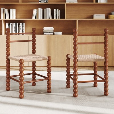 Modern Solid Wood Rattan Dining Chairs Set of 2, Ergonomic Curved Seat, Stable Chairs for Kitchen or Dining Room - The Pop Home