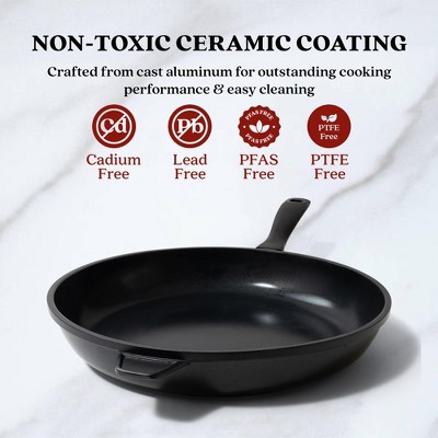 Alva 12.6" Black Aluminum Nonstick Frying Pan with Ceramic Coating