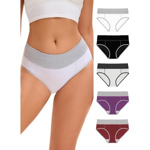 INSPIRE CHIC Women's Stretch Breathable Contrast Color Briefs 5 Pcs - 1 of 4