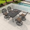 5-Piece Outdoor Dining Set, Cast Aluminum Rectangle Table with Swivel Chairs, Brown Cushions, Umbrella Hole - 3 of 4