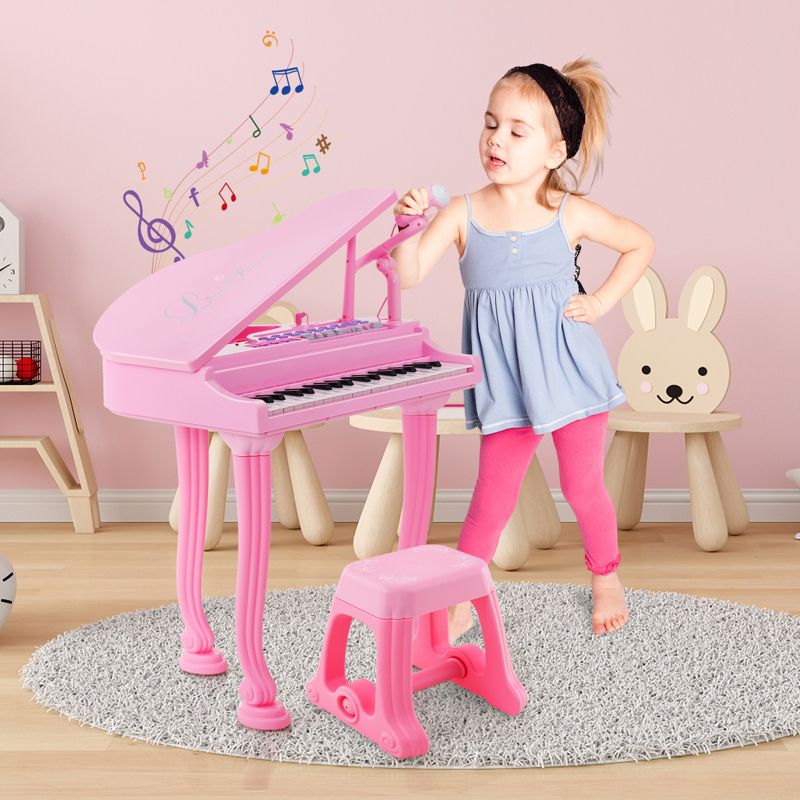 Costway 37 Keys Kids Piano Keyboard Toy Toddler Musical Instrument w/ Stool & Microphone Pink\Black, 4 of 10