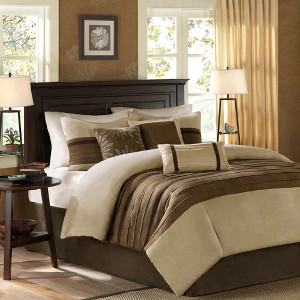 7 Pcs Bed in a Bag Luxury Faux Suede Design Premium Comforter Set, Striped Accent All Season Bedding, Royal Vintage Style Bed Set with Pillow Cases - 1 of 4
