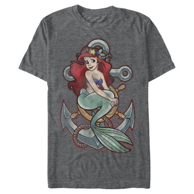 Men's The Little Mermaid Ariel Vintage Anchor T-shirt - Charcoal ...