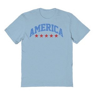 Rerun Island Men's America Red Stars Americana 4Th Of July Short Sleeve Graphic Cotton T-Shirt - Light Blue XL - 1 of 4