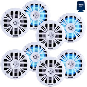 Memphis Audio LED Marine Speaker Pack: 4 pairs of MXA602SLW 6.5" Marine Grade Coaxial Speakers, White With Blue LED - 1 of 4