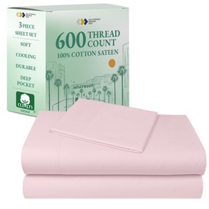 5-Star Luxury Sheet Set - 600 Thread Count 100% Cotton Sateen - Soft & Crisp Bed Sheets with Deep Pockets by California Design Den - 1 of 4