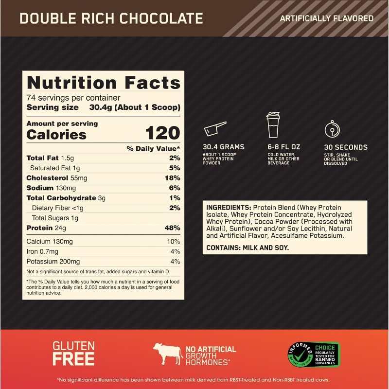 Optimum Nutrition, Gold Standard 100% Whey Protein Powder, Double Rich Chocolate, 5lb, 5 of 11