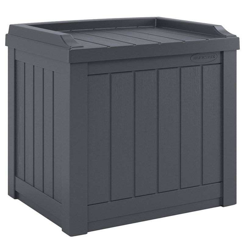 Suncast 22-Gallon Outdoor Patio Backyard Deck Box Storage Bench and 30-Gallon Hideaway Trash Waste Bin with Latching Lid, Cyberspace, 2 of 7