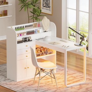 PAKASEPT Manicure Table with Led Light, Nail Desk Makeup Dressing Nail Station with Storage Drawers & Cabinet and Shelves - 1 of 4