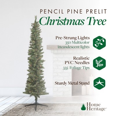7-Foot Slim Pine Christmas Tree with Multi-Color Lights