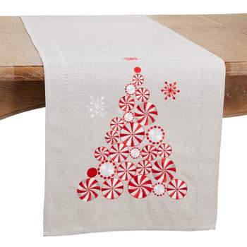Saro Lifestyle Holiday Table Runner With Peppermint Christmas Tree Design