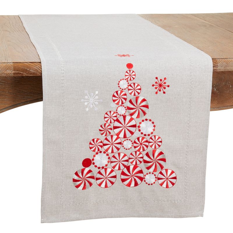 Saro Lifestyle Holiday Table Runner With Peppermint Christmas Tree Design, 1 of 4