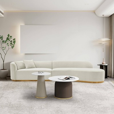 Ivory Linen Upholstered 2-Piece Sectional Sofa with Golden Base