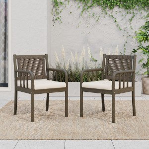 Christopher Knight Home Mara Rustic Outdoor Acacia Wood Rattan Dining Chairs with Cushions (Set of 2) - 1 of 4