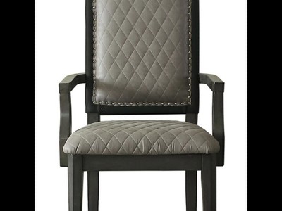 Beatrice High-Back Two-Tone Gray Fabric & Charcoal Wood Arm Chair