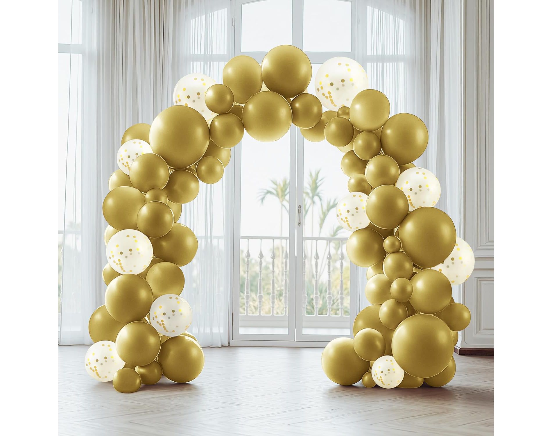Joyfy 150Pcs Large Metallic Gold Balloon Arch Kit,18, 12, 10, 5-Inch Latex Balloons for Birthdays, Graduations, Weddings, Easter Holiday Decorations