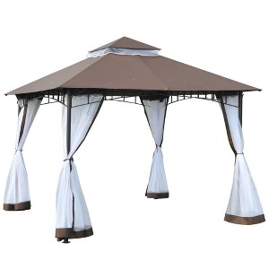 Outsunny 116.25" x 116.25" Outdoor Patio Gazebo Canopy Tent with Mesh Sidewalls, 2-Tier Canopy for Backyard, Coffee - 1 of 4