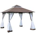 Outsunny 116.25" x 116.25" Outdoor Patio Gazebo Canopy Tent with Mesh Sidewalls, 2-Tier Canopy for Backyard, Coffee