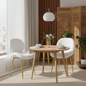 Homy Casa Set of 2 White Boucle Dining Chairs with Gold Metal Legs for Modern Dining Room - 1 of 4