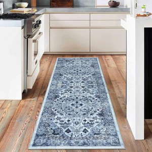 Acekool Washable Vintage Floral Area Rug, Non Slip Thin Low Pile Carpet for Living Room Bedroom Kitchen, Kid & Pet Friendly - 1 of 4