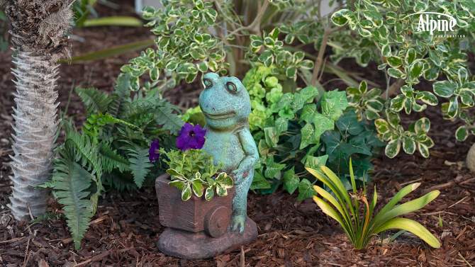 15&#34; Magnesium Oxide Frog Pushing Wagon Statue Planter - Alpine Corporation, 2 of 8, play video