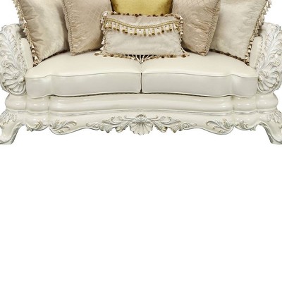 Adara 70" White Faux Leather Camelback Sofa with Nailhead Trim