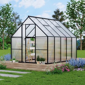 homfan Aluminum Polycarbonate Greenhouse w/ Roof Vent - Heavy Duty Quick Setup Walk-in Greenhouse for Outdoors, Black - 1 of 4