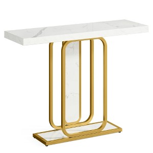 Resenkos Entryway Table, Console Sofa Table,Modern Console Table, 41" Faux Marble Sofa Table with LED Lights White & Gold - 1 of 3