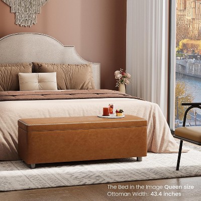 Storage Ottoman Bench, Mid-Century Modern Entryway Bedroom Bench for Bedroom, Entryway End, Synthetic Leather with Stitching, Loads 680 Lb