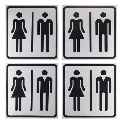 Juvale 4-Pack Metal All Gender Bathroom Signs Decor, Unisex Restroom Signs, Self-Adhesive, 5.5 x 5.5 Inches