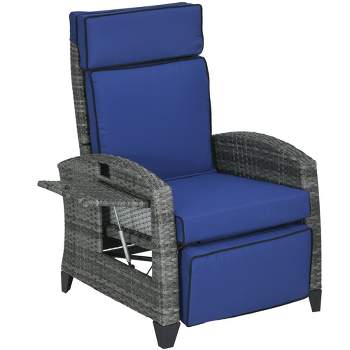 Outsunny Outdoor Recliner Chair with Cushions, PE Wicker Reclining Patio Lounge Chair with Adjustable Footrest, Armrests, Side Tray Table