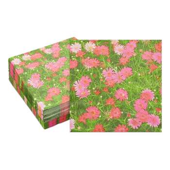 Juvale 100 Pack Pink Daisy Floral Disposable Luncheon Paper Napkins 6.5" for Birthday Summer Party Decorations