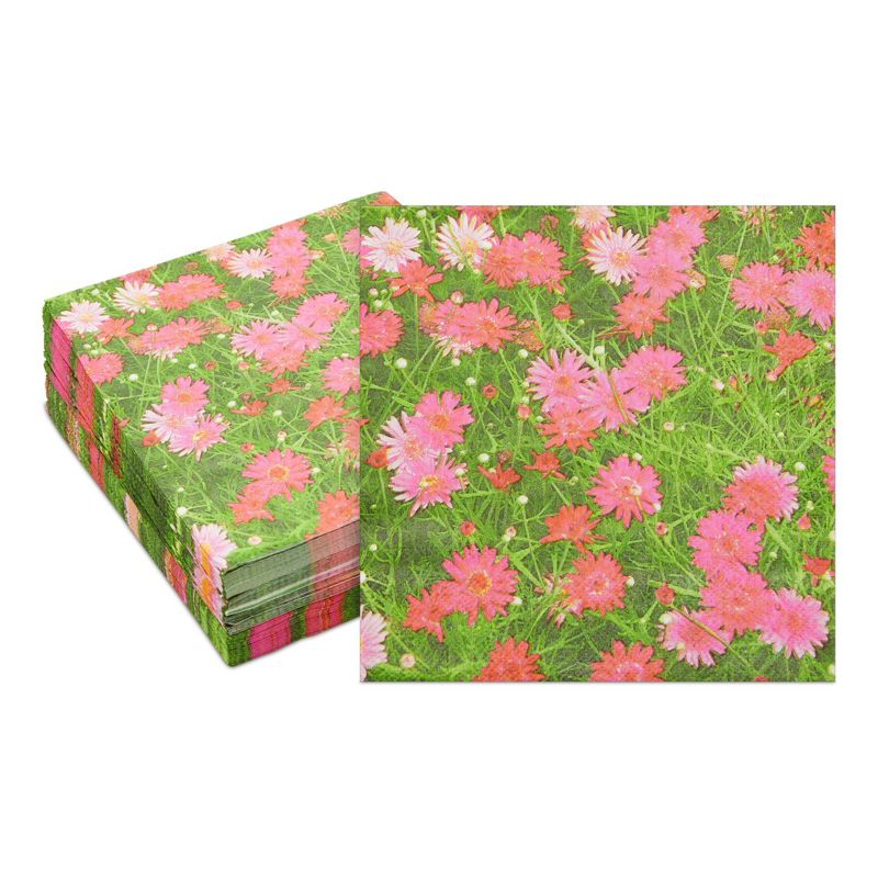 Juvale 100 Pack Pink Daisy Floral Disposable Luncheon Paper Napkins 6.5" for Birthday Summer Party Decorations, 1 of 9