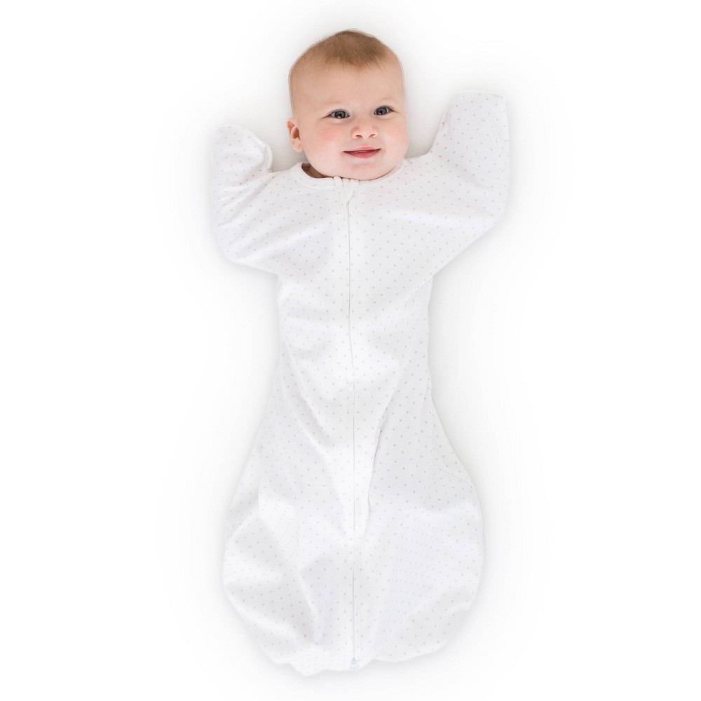 SwaddleDesigns Transitional Swaddle Sack Wearable Blanket - Sterling Polka Dots on White - S - 0-3 Months -  83719271