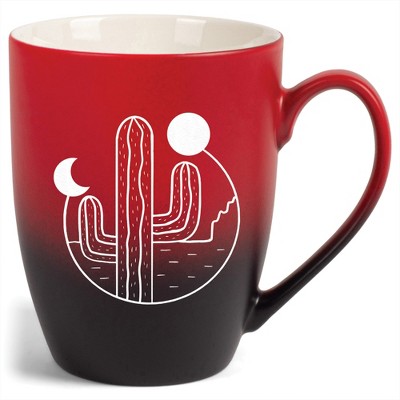 Elanze Designs 12 Ounce Ceramic Decorative Laser Engraved Giftable Novelty Tea Coffee Cup Mug Red and Black Cactus Moon and Sun
