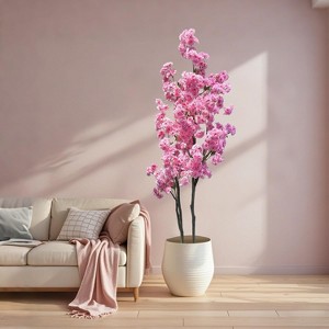 4.9ft/5.9ft Tall Artificial Cherry Blossom Tree, Decorative Faux Cherry Blossom Silk Tree in Pot, Home Indoor Corner Decor for Wedding Party Decor - 1 of 4