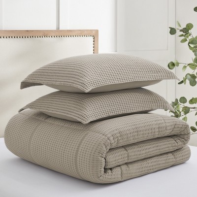 King Beige Fawn Cotton Waffle Weave Comforter Set