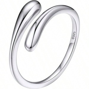 Silver Birthstone Ring for Women, Dainty Teardrop Adjustable Band Ring, Love Statement Promise Ring for Her - 1 of 4